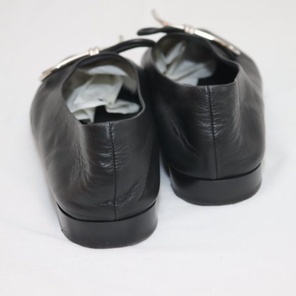 Balenciaga Black Leather Flats with Silver Metal Bow size 41 1/2 made in Italy - Picture 6 of 14